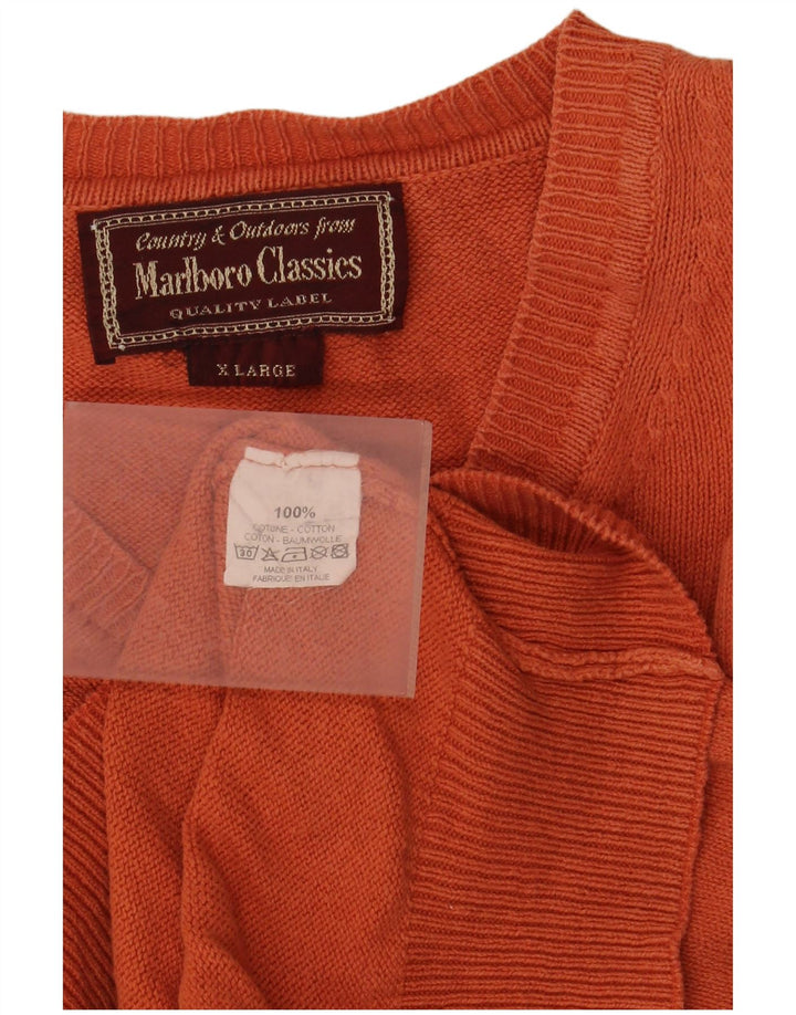 Marlboro Classics Mens V-Neck Jumper Sweater XL Orange Cotton
