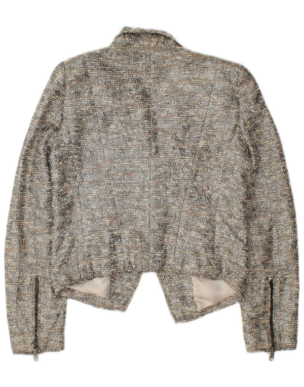 Zara Womens Open Bolero Jacket UK 6 XS Grey Flecked Cotton