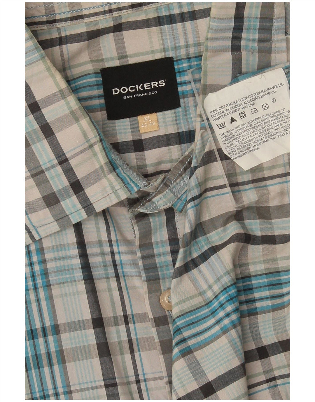 Dockers Mens Shirt Size 46/48 XL Blue Check Cotton