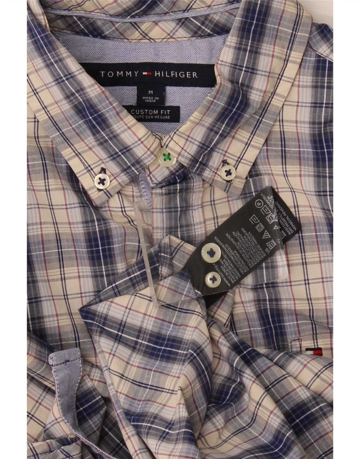 Tommy Hilfiger Mens Custom Fit Shirt Medium Blue Check Cotton