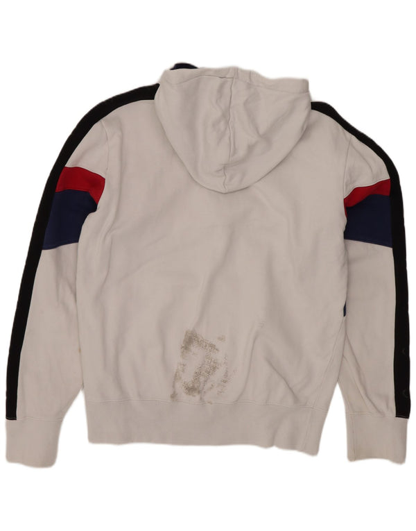 Champion Mens Zip Neck Hoodie Jumper UK 14 Medium White Colourblock Cotton