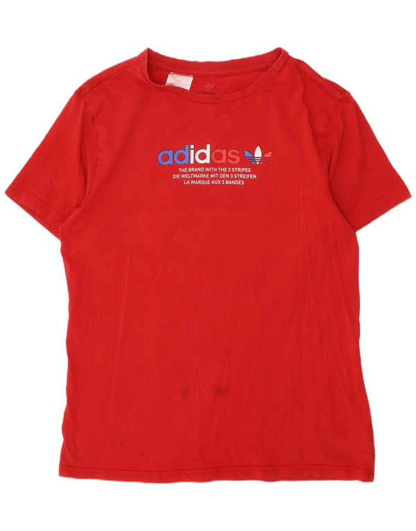 ADIDAS Boys Graphic T-Shirt Top 14-15 Years Red Cotton