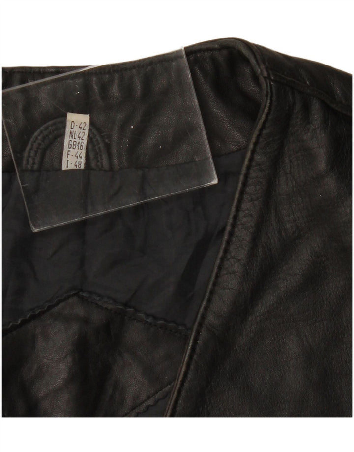 VINTAGE Womens Leather Gilet UK 16 Large Black