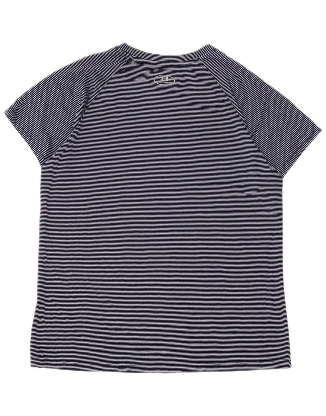 UNDER ARMOUR Womens Heat Gear T-Shirt Top UK 16 Large Navy Blue Pinstripe