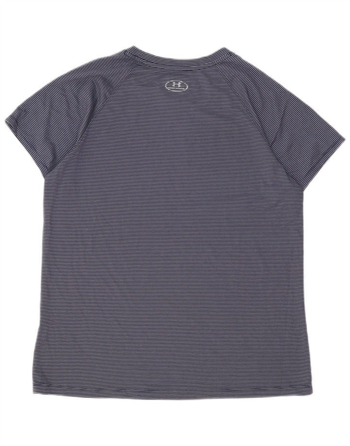 UNDER ARMOUR Womens Heat Gear T-Shirt Top UK 16 Large Navy Blue Pinstripe