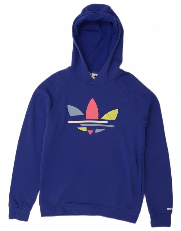 ADIDAS Girls Graphic Hoodie Jumper 11-12 Years Blue Cotton