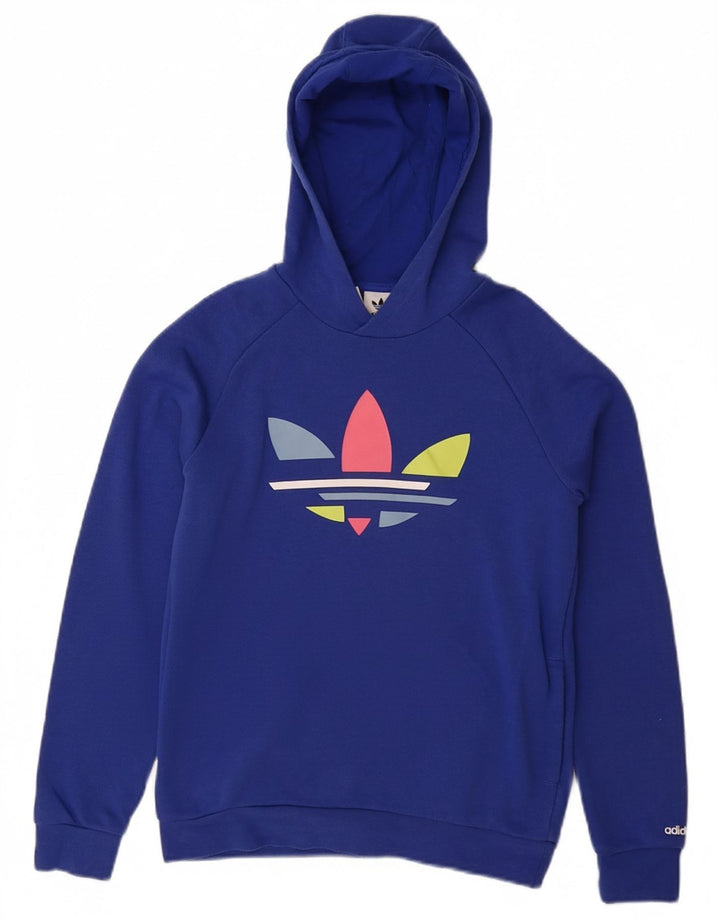 ADIDAS Girls Graphic Hoodie Jumper 11-12 Years Blue Cotton