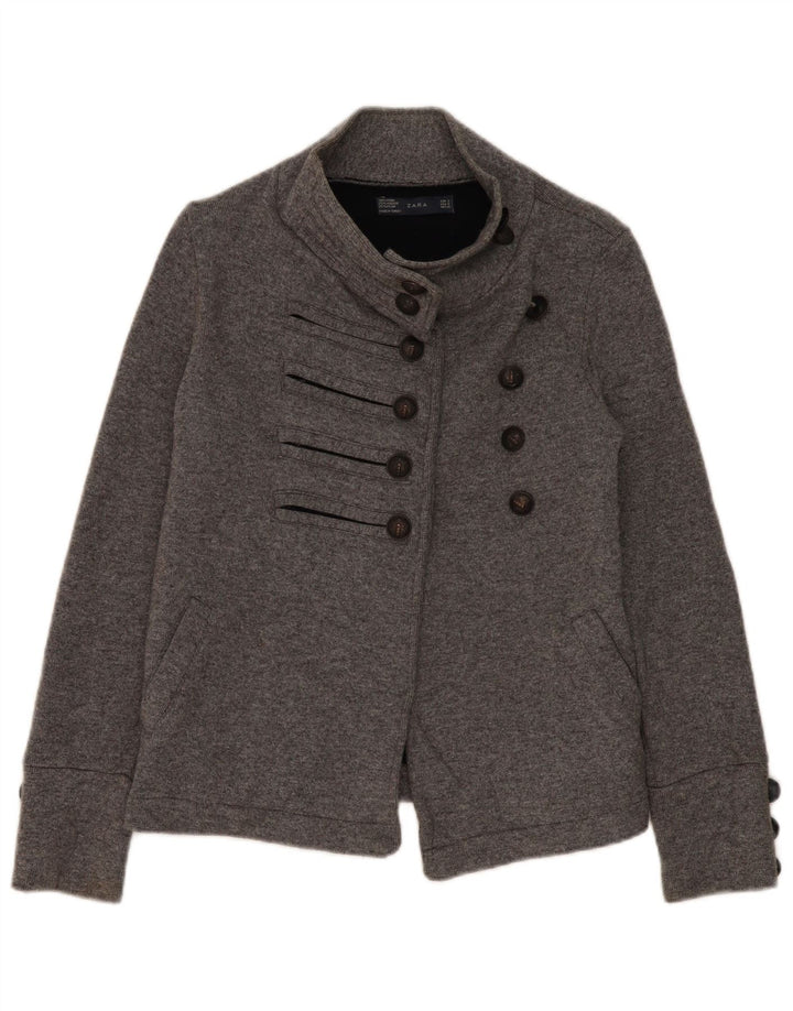Zara Womens Double Breasted Blazer Jacket UK 10 Small Grey Wool