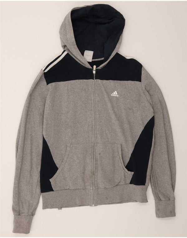 Adidas Mens Zip Hoodie Sweater UK 42/44 Large Grey Colourblock Cotton