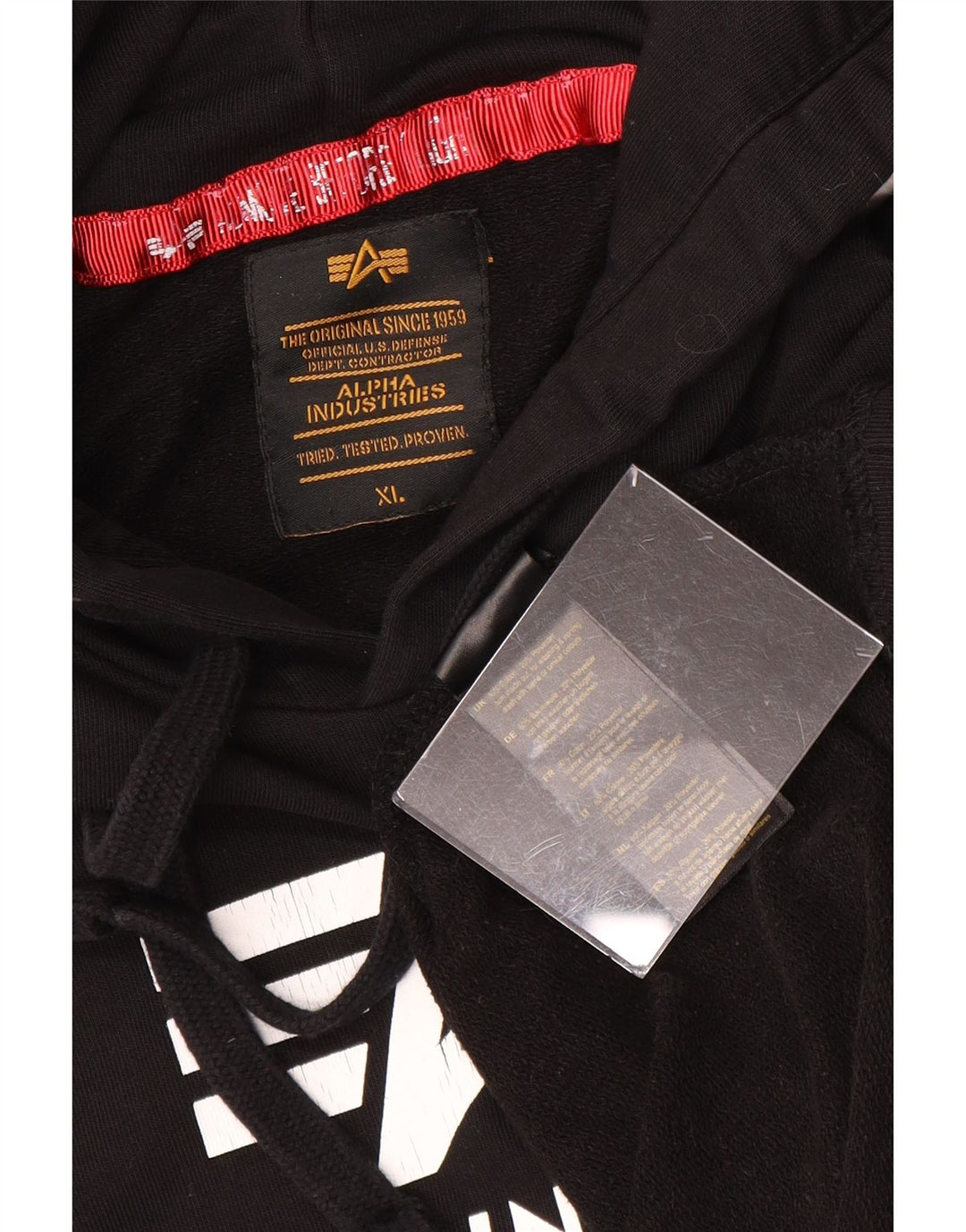 ALPHA INDUSTRIES Mens Graphic Short Sleeve Hoodie Jumper XL Black Cotton