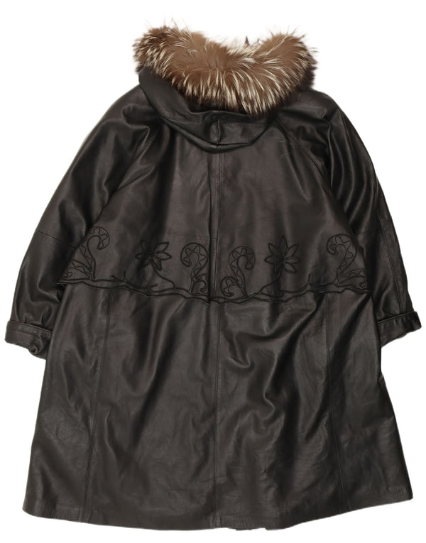 VINTAGE Womens Oversized Hooded Coat IT 44 Medium Black Floral Leather