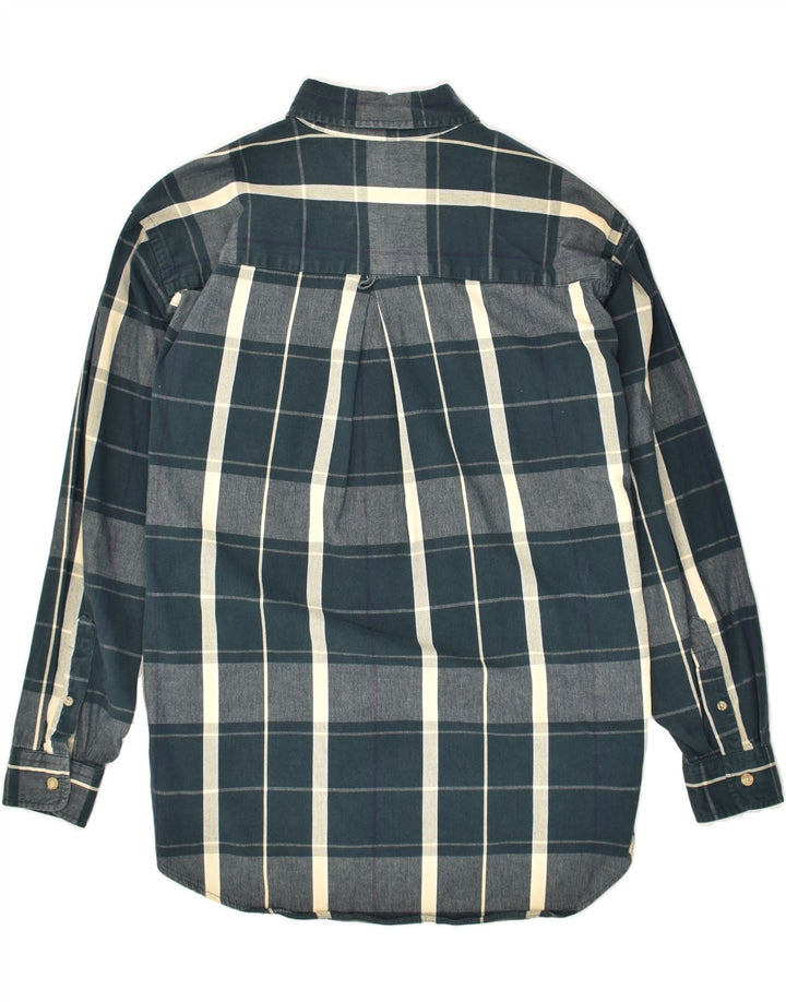 VINTAGE Mens Shirt Medium Navy Blue Check Cotton Vintage Vintage and Second-Hand Vintage from Messina Hembry 