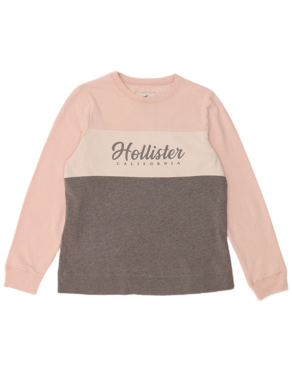 HOLLISTER Womens Graphic Sweatshirt Jumper UK 16 Large Grey Colourblock