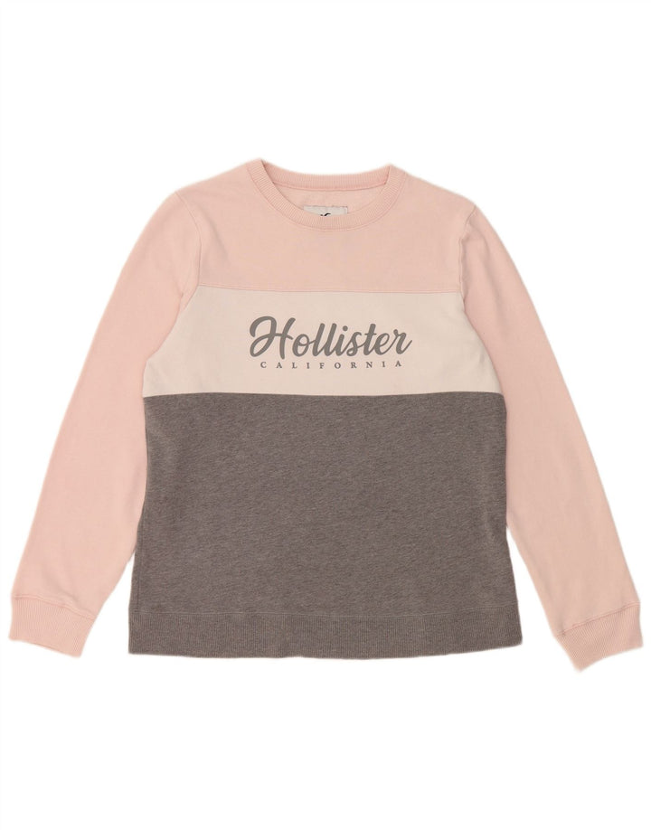 HOLLISTER Womens Graphic Sweatshirt Jumper UK 16 Large Grey Colourblock