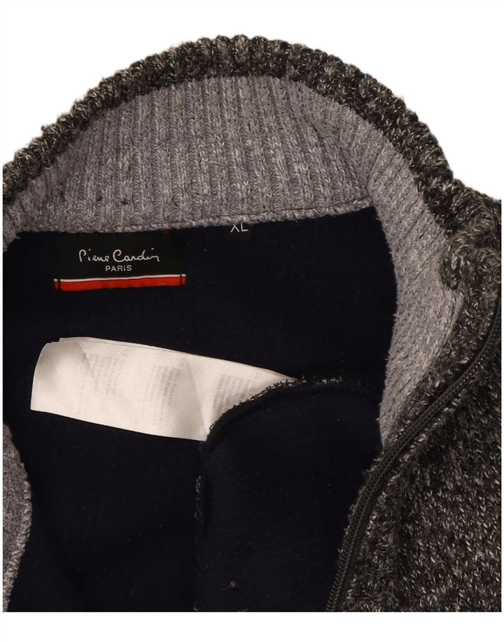 Pierre Cardin Mens Zip Neck Jumper Sweater XL Grey Striped Polyester