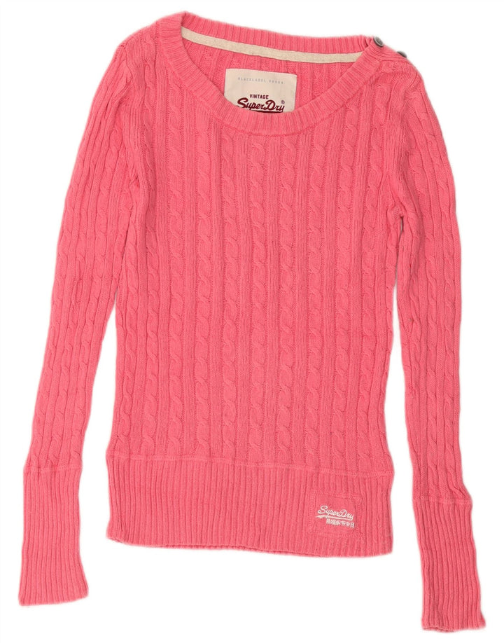 Superdry Womens Boat Neck Jumper Sweater UK 10 Small Pink Cotton
