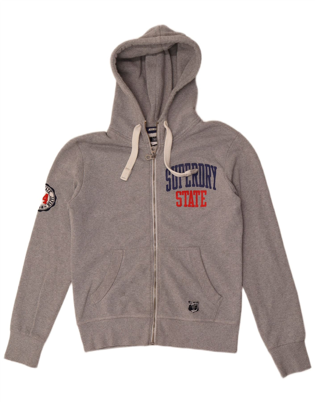 SUPERDRY Mens Graphic Zip Hoodie Sweater Large Grey Polyester