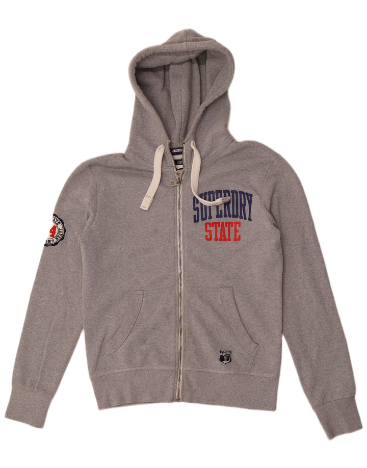 SUPERDRY Mens Graphic Zip Hoodie Sweater Large Grey Polyester