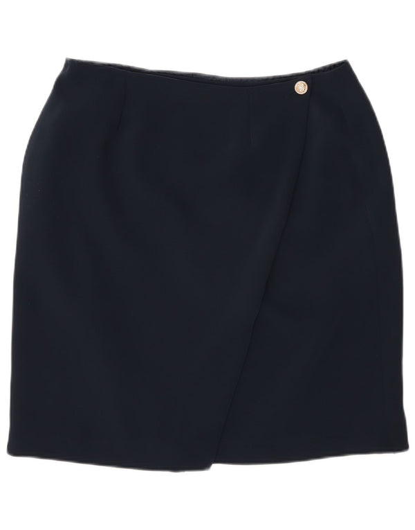 Vintage Womens High Waist Wrap Skirt IT 46 Large W30 Navy Blue Polyester