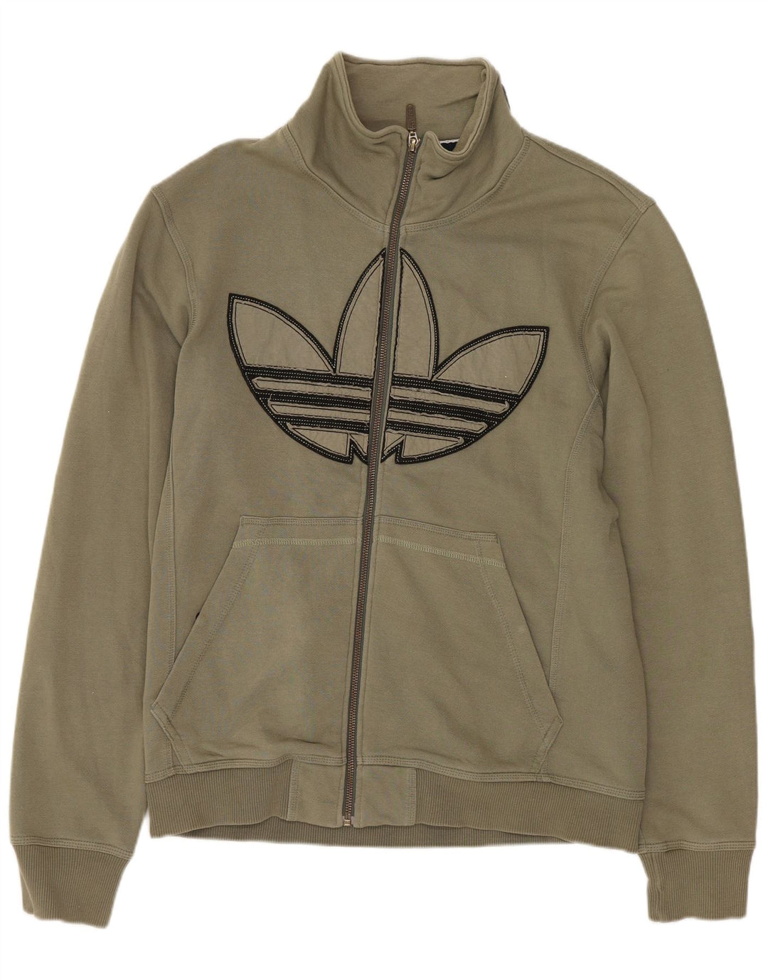 ADIDAS Womens Graphic Tracksuit Top Jacket UK 16 Large Khaki