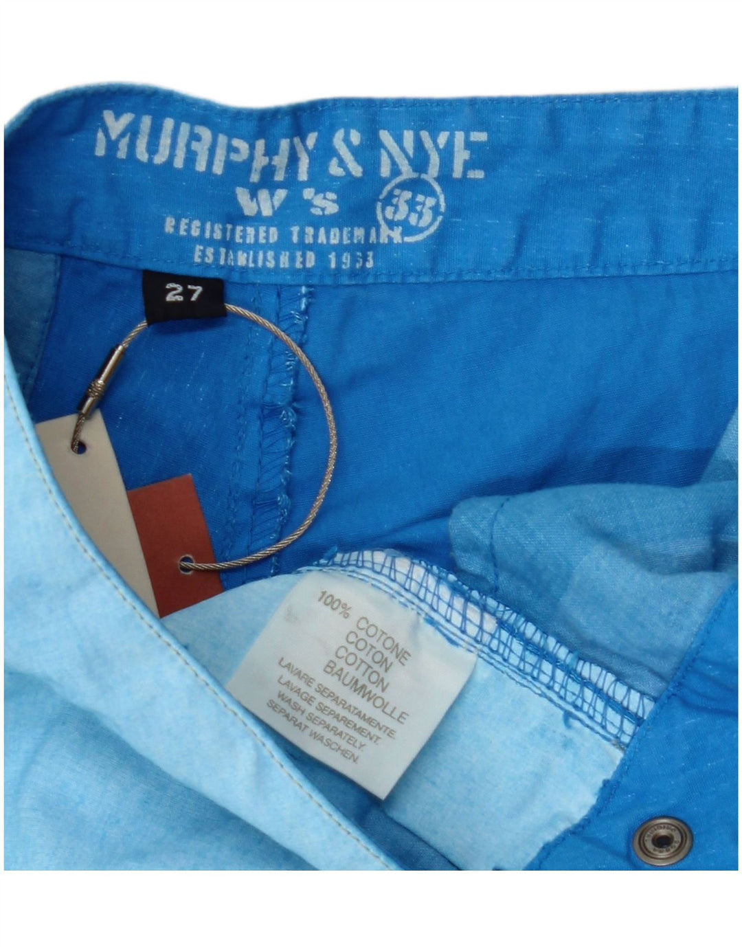 MURPHY & NYE Womens Straight Chino Trousers W27 L27 Blue Cotton