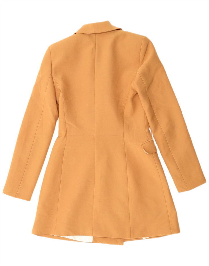 Zara Womens Longline Double Breasted Blazer Jacket UK 6 XS Orange Polyester