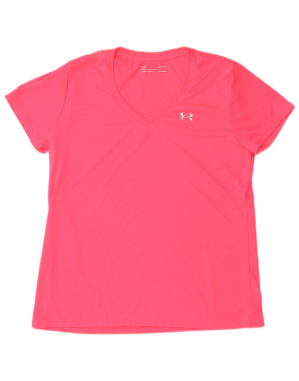 UNDER ARMOUR Womens Heat Gear T-Shirt Top UK 16 Large Pink