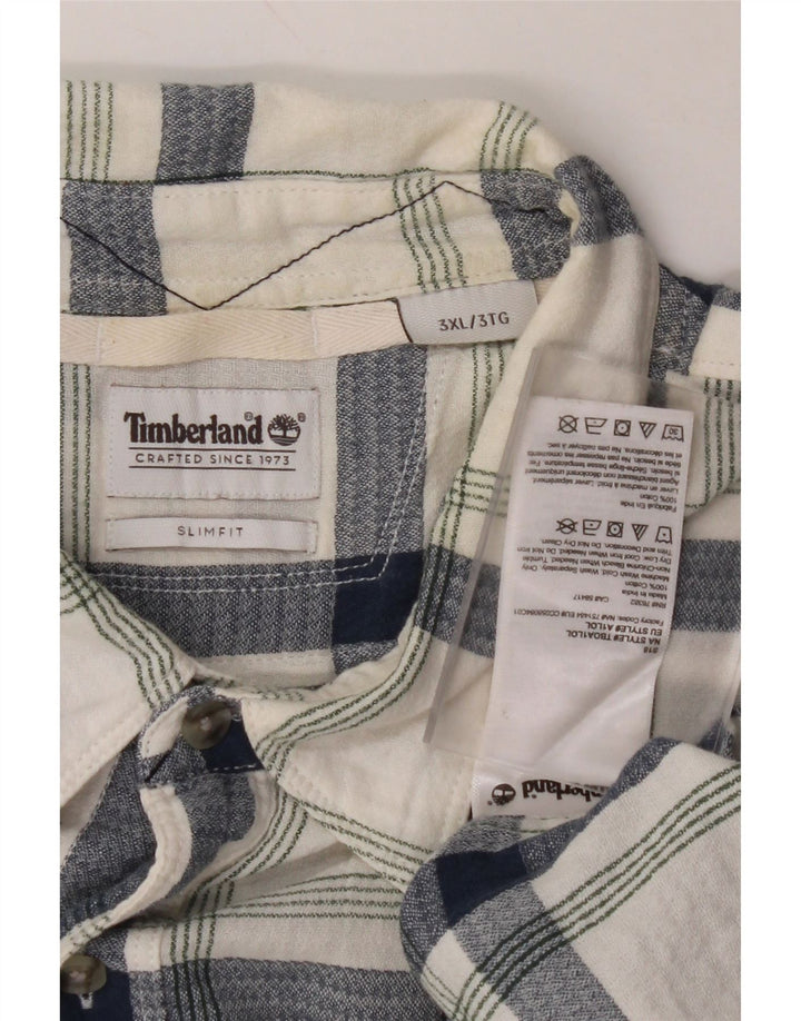 TIMBERLAND Mens Slim Fit Short Sleeve Flannel Shirt 3XL Blue Check Cotton
