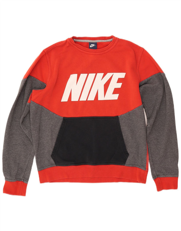 NIKE Mens Graphic Sweatshirt Jumper Medium Red Colourblock Cotton