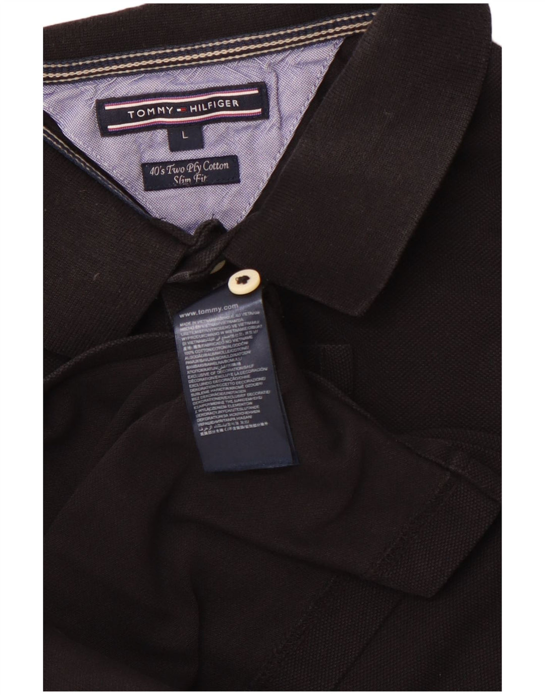 TOMMY HILFIGER Womens Slim Fit Polo Shirt Large Black Cotton