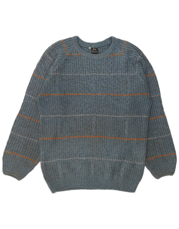Vintage Mens Crew Neck Jumper Sweater IT 50 Medium Blue Striped