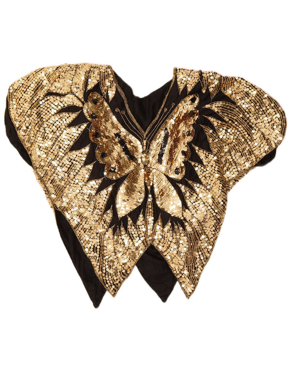 Vintage Womens Batwing Sequin Blouse Top UK 12 Medium Gold Butterfly