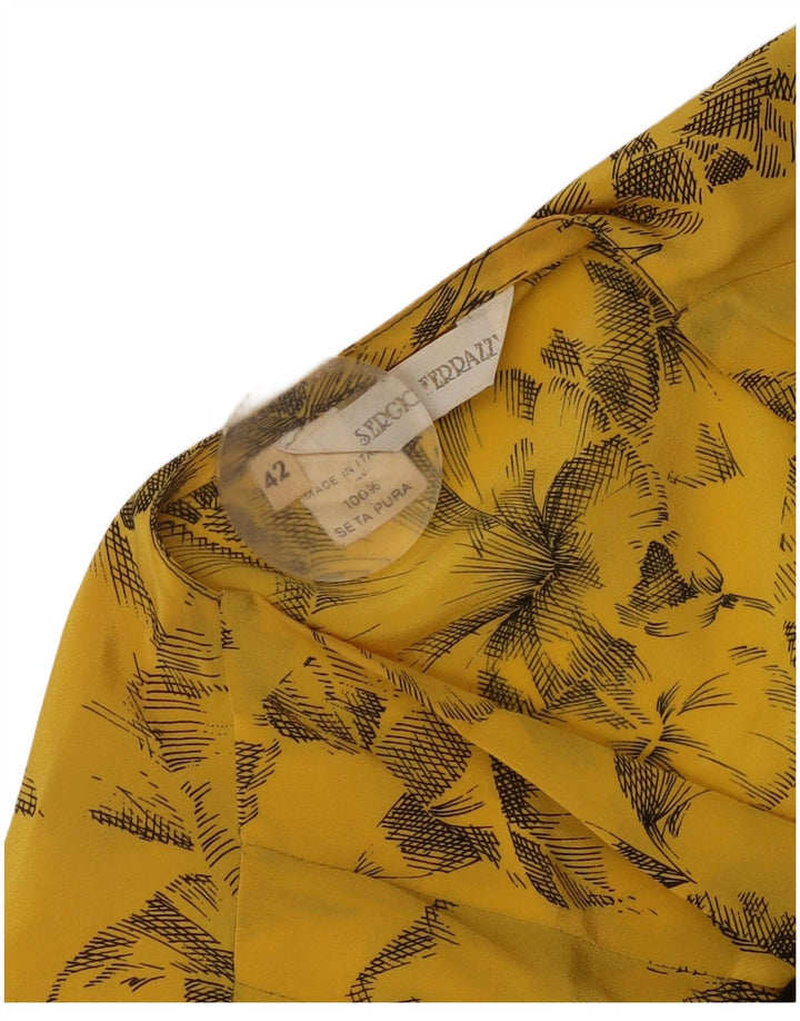 Vintage Womens Short Sleeve Shirt Blouse IT 42 Medium Yellow Floral Silk