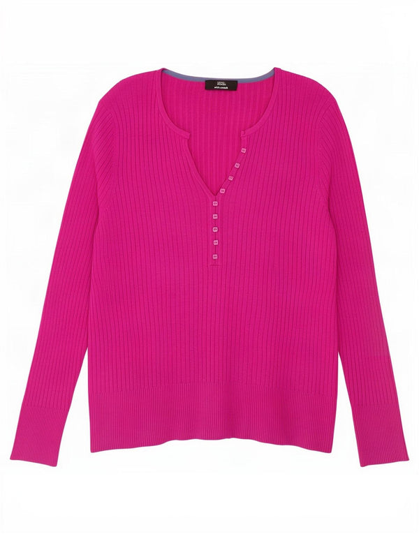 Marks & Spencer Womens V-Neck Jumper Sweater UK 22 3XL Pink Viscose