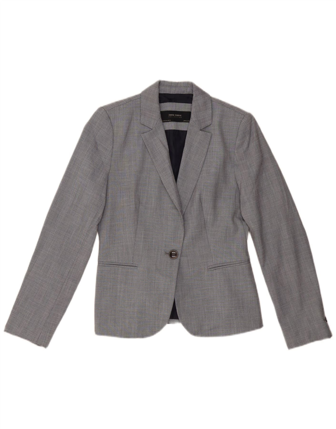 ZARA Womens 1 Button Blazer Jacket EU 36 XS Grey Chevron Polyester