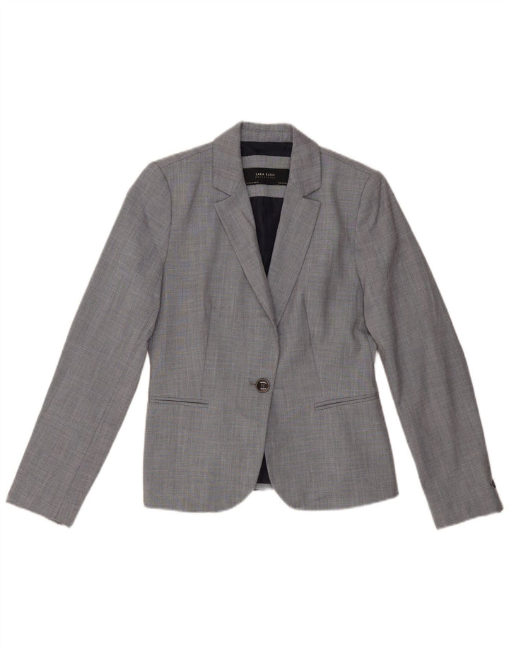 ZARA Womens 1 Button Blazer Jacket EU 36 XS Grey Chevron Polyester