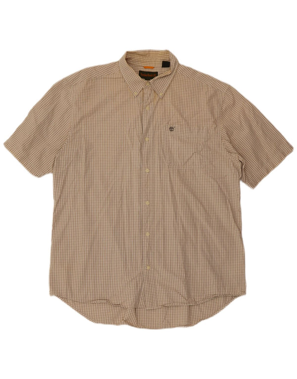 TIMBERLAND Mens Short Sleeve Shirt XL Beige Check Cotton