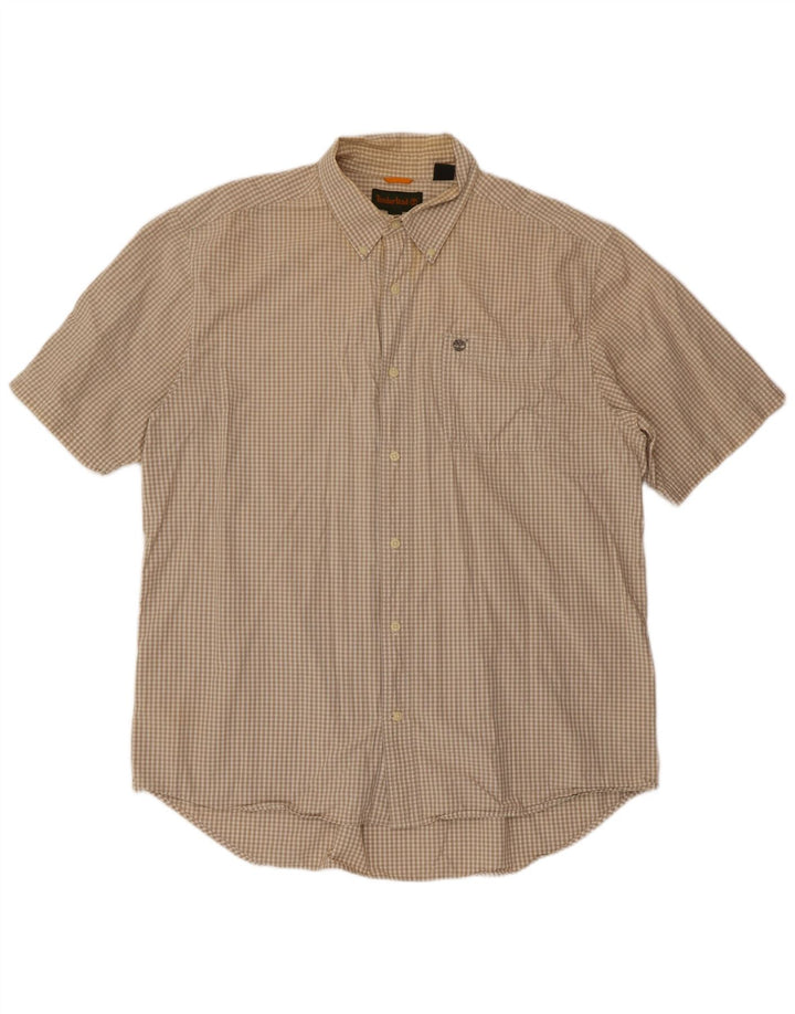 TIMBERLAND Mens Short Sleeve Shirt XL Beige Check Cotton