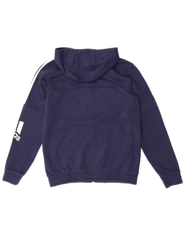 Adidas Boys Graphic Zip Hoodie Sweater 13-14 Years Navy Blue Cotton