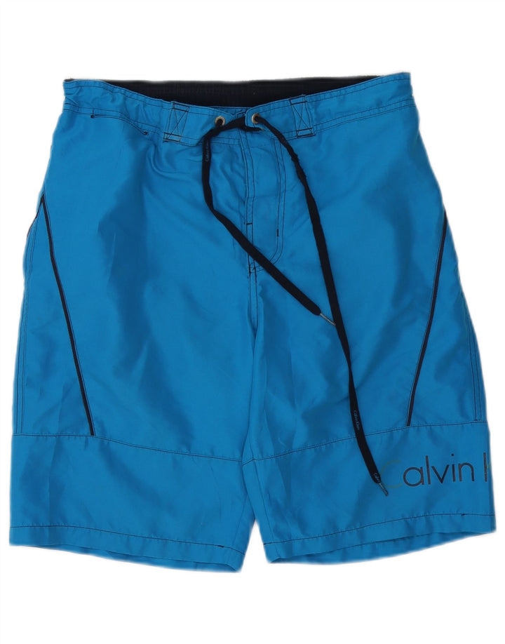 Calvin Klein Mens Graphic Swimming Shorts Small Blue Polyester