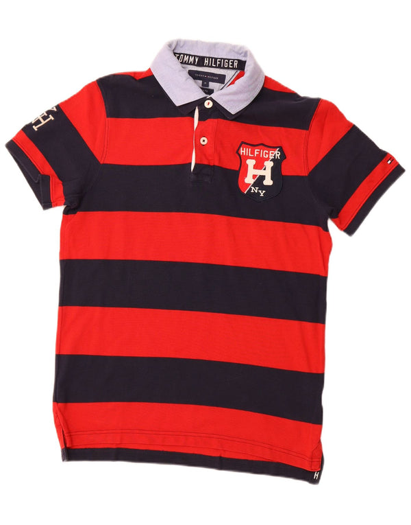 TOMMY HILFIGER Mens Slim Fit Graphic Rugby Polo Shirt Medium Red Striped