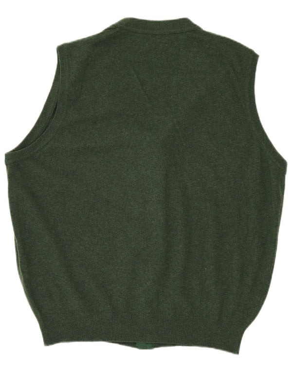 Sisley Mens Sleeveless Cardigan Sweater Large Green Virgin Wool