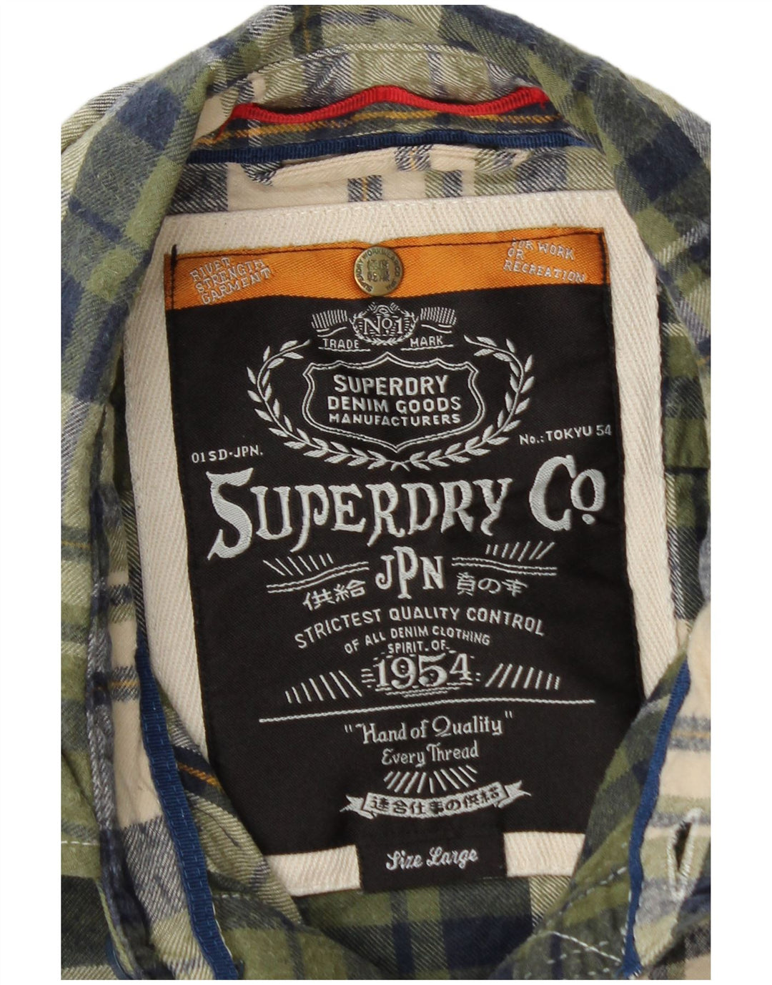 SUPERDRY Mens Flannel Shirt Large Green Check Cotton