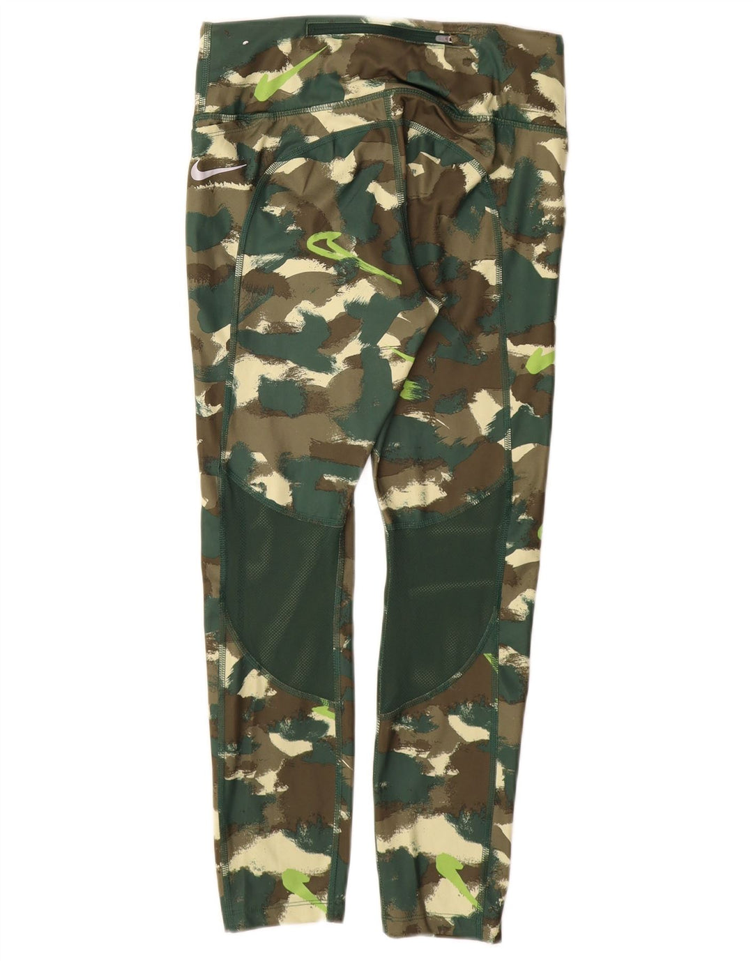 NIKE Womens Dri Fit Leggings UK 12 Medium Green Camouflage Polyester