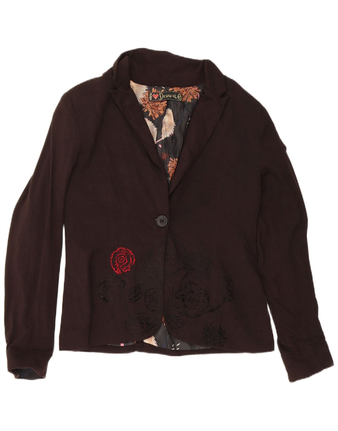 Desigual Womens 1 Button Blazer Jacket EU 40 Medium Black Floral