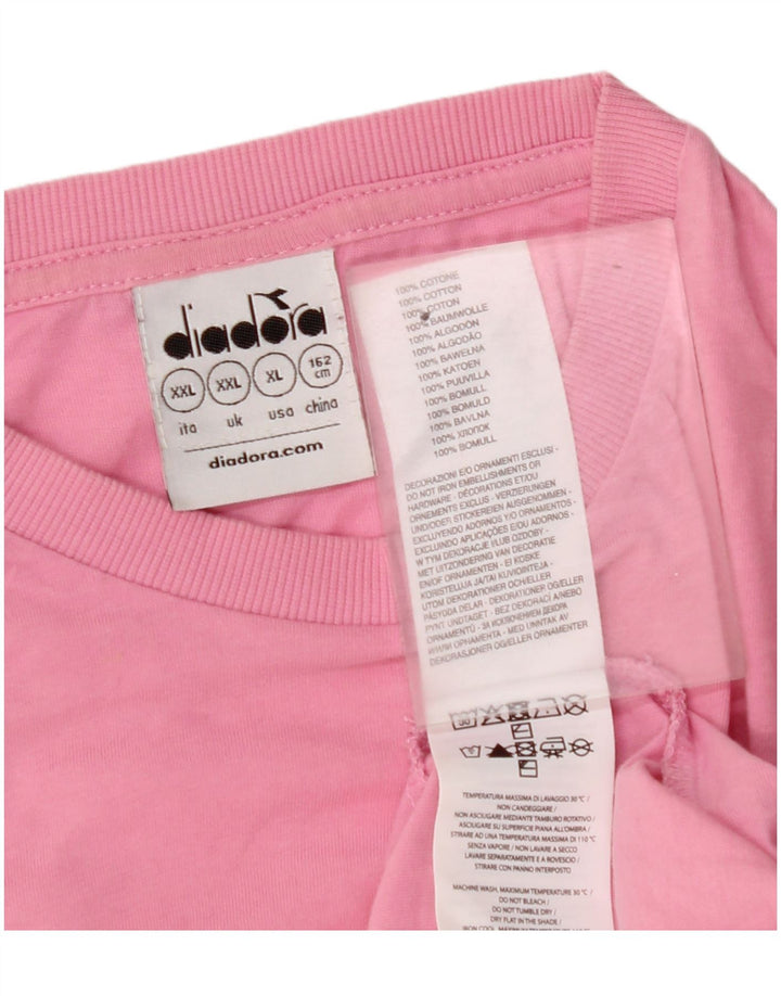 DIADORA Girls T-Shirt Top 13-14 Years 2XL Pink Cotton