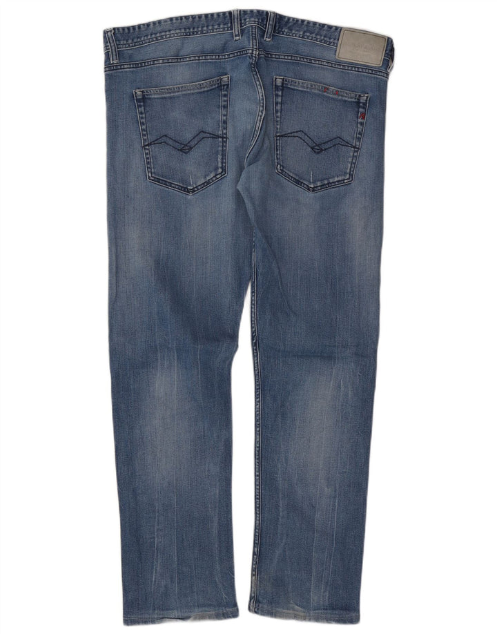 REPLAY Mens Straight Jeans W38 L29 Blue Cotton