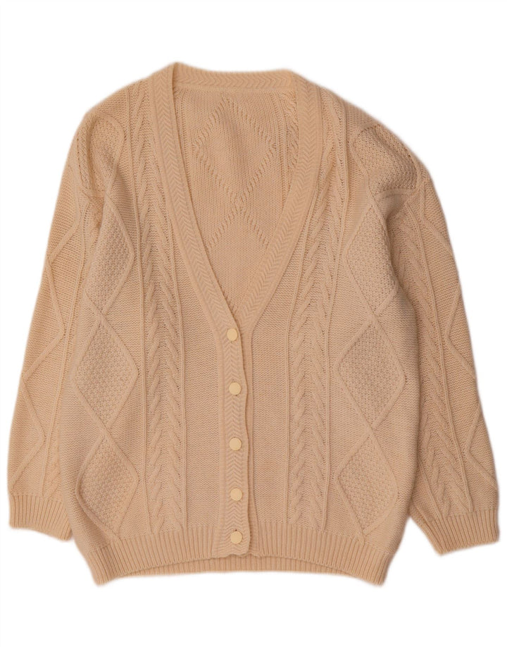 Vintage Womens Cardigan Sweater UK 14 Medium Beige Wool