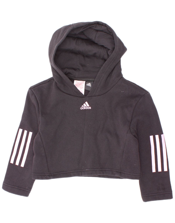Adidas Girls Crop Hoodie Jumper 5-6 Years Black Cotton