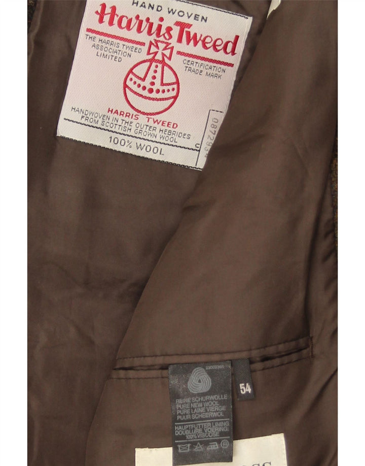 HARRIS TWEED Mens 2 Button Blazer Jacket IT 54 2XL Brown Check New Wool